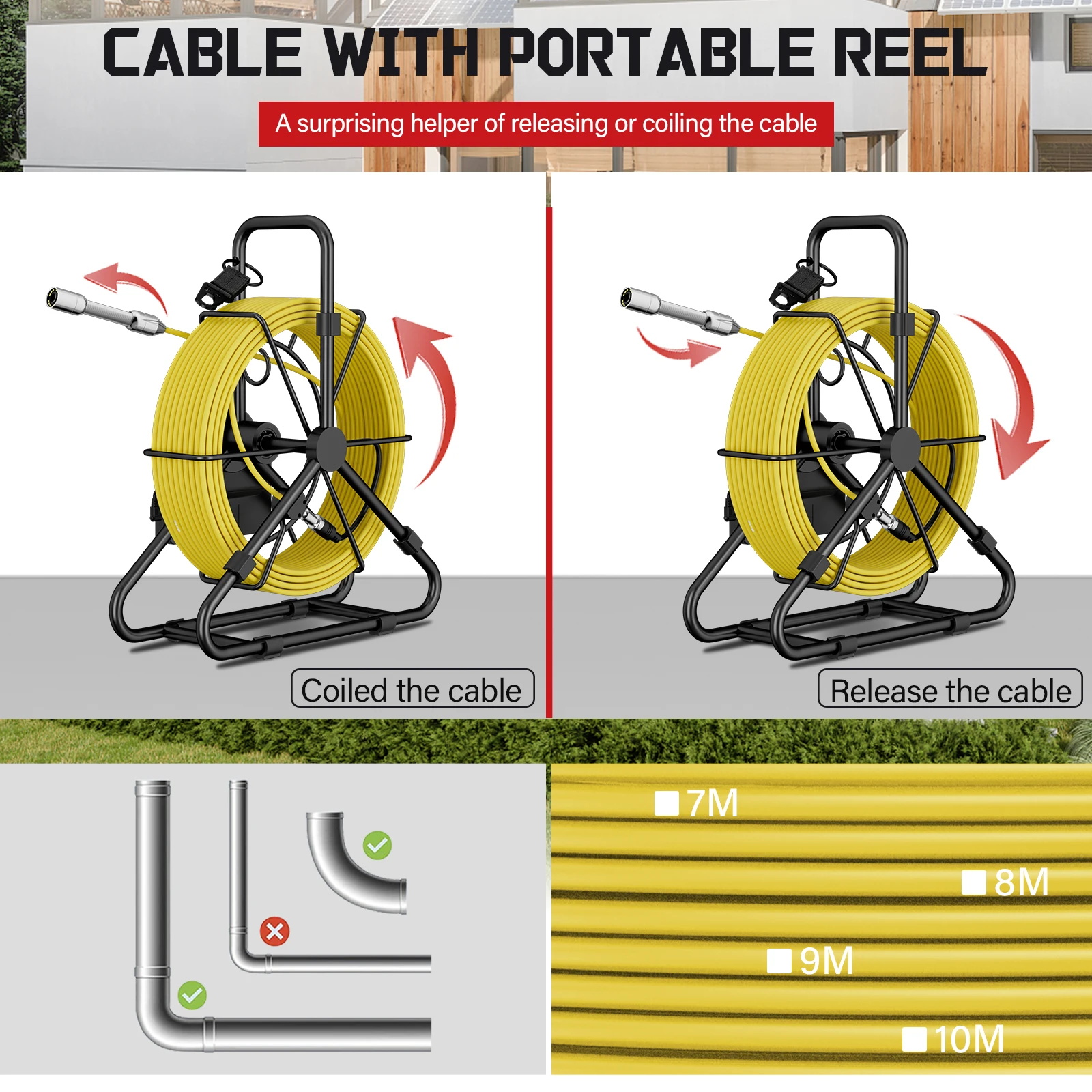 Drain Pipe Inspection Camera 10/20/30M Cable 4.3-Inch HD Screen 5600mAh Rechargeable IP68 Waterproof Plumbing Endoscope DVR 16GB