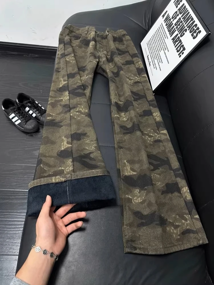 

Мужские джинсы Cleanfit Camouflage Thiened Fce, американские уличные прямые брюки-клеш для похудения, повседневные хлопковые джинсы