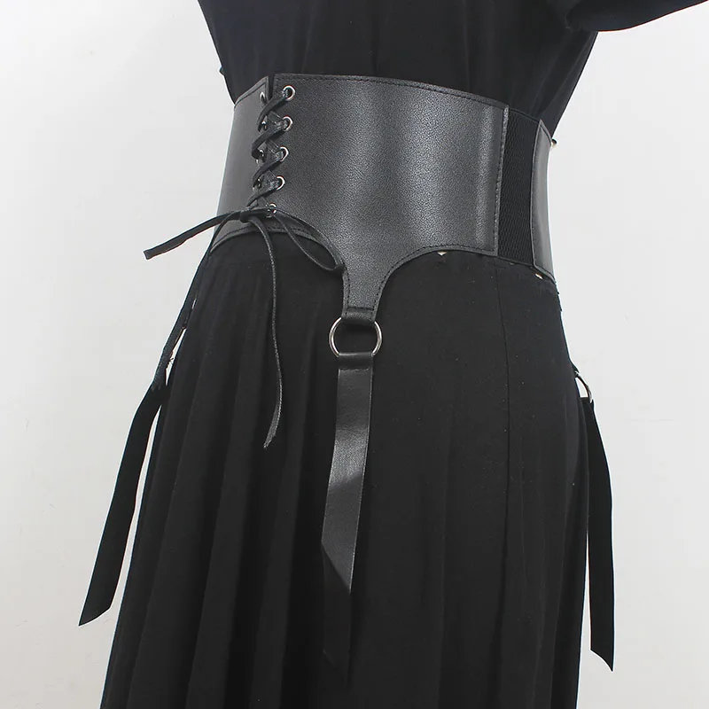 Women's Runway Fashion PU Leather Elastic Cummerbunds Female Dress Corsets Waistband Belts Decoration Wide Belt R794