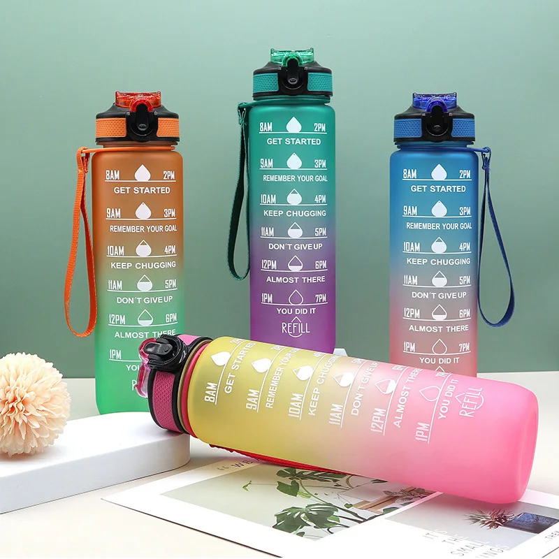 900ML Water Bottle with Straw Motivational Sport Water Bottle for Girls Leakproof Drinking Bottles Outdoor Travel Fitness Jugs