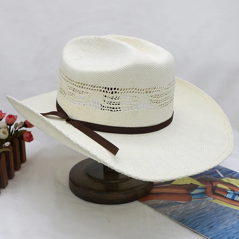 Chapeau de paille de Cowboy pour hommes, version rigide, chapeau de Jazz, bord roulé, pare-soleil d\'été, nouveau, 2024