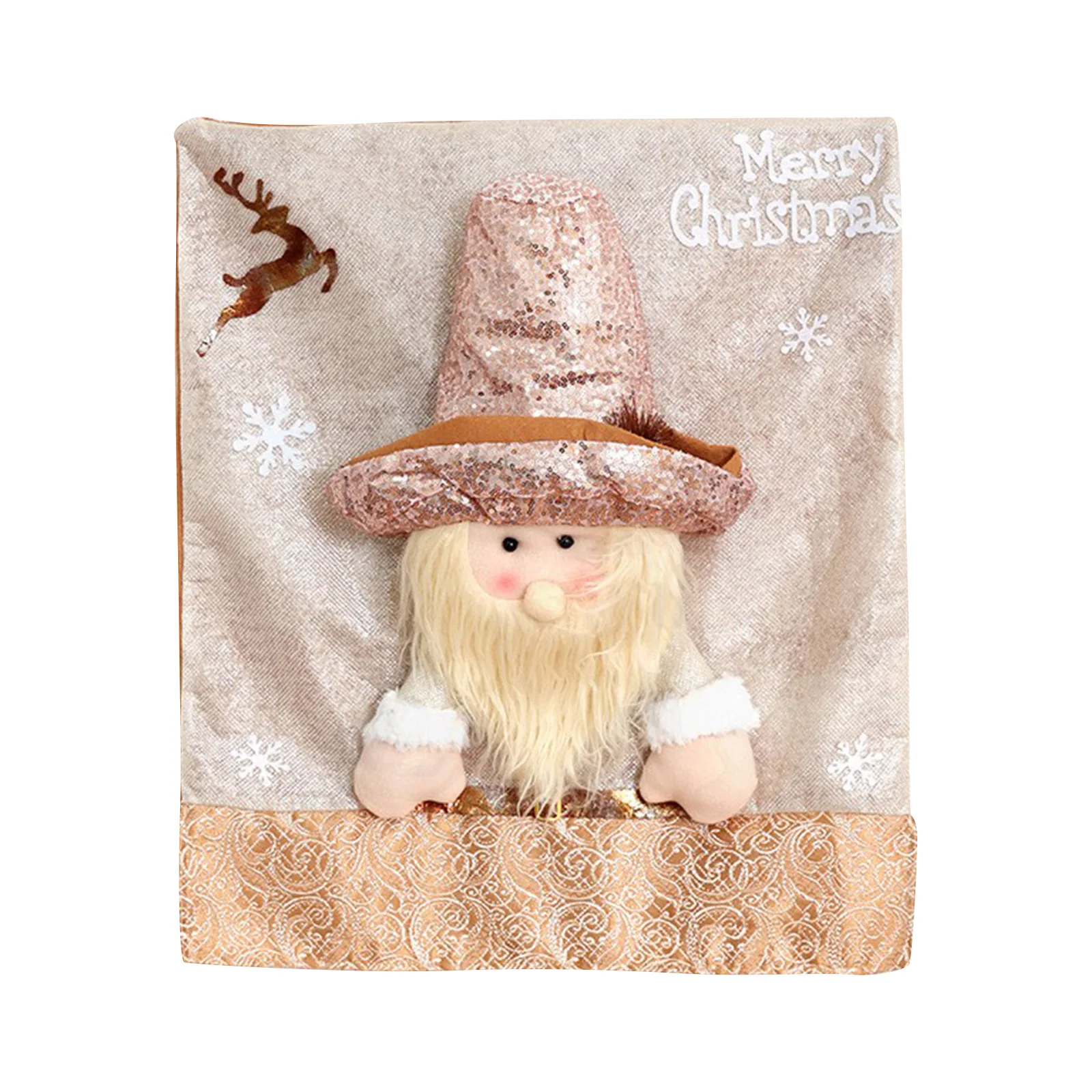 Christmas Chair Back Covers Santa Claus Gnome Xmas Dining Yard Chair Case Holiday Scene Layout Decoration Supplies