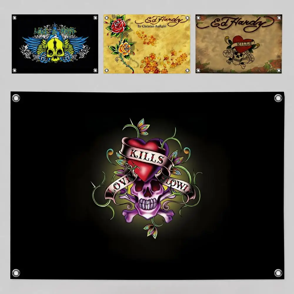 Ed Hardy Vintage Fashion Classic Style Flags Home Yard & Garden Decor Banner - Indoor Outdoor Wall Hanging Flag