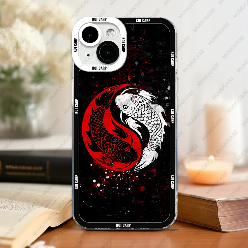 Case For iPhone 16 15 14 13 Pro Max 12 Mini 11 XS X XR SE 7 8 Plus Soft Cover Koi Carp