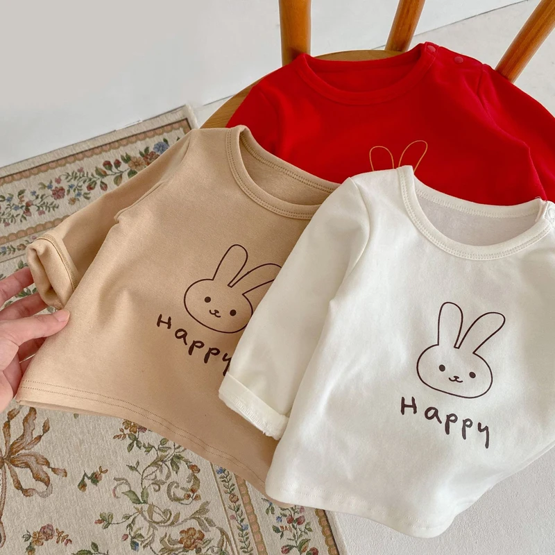 New autumn baby clothing, 0-3 year old girls, t-shirt round neck long sleeved base shirt, rabbit print top