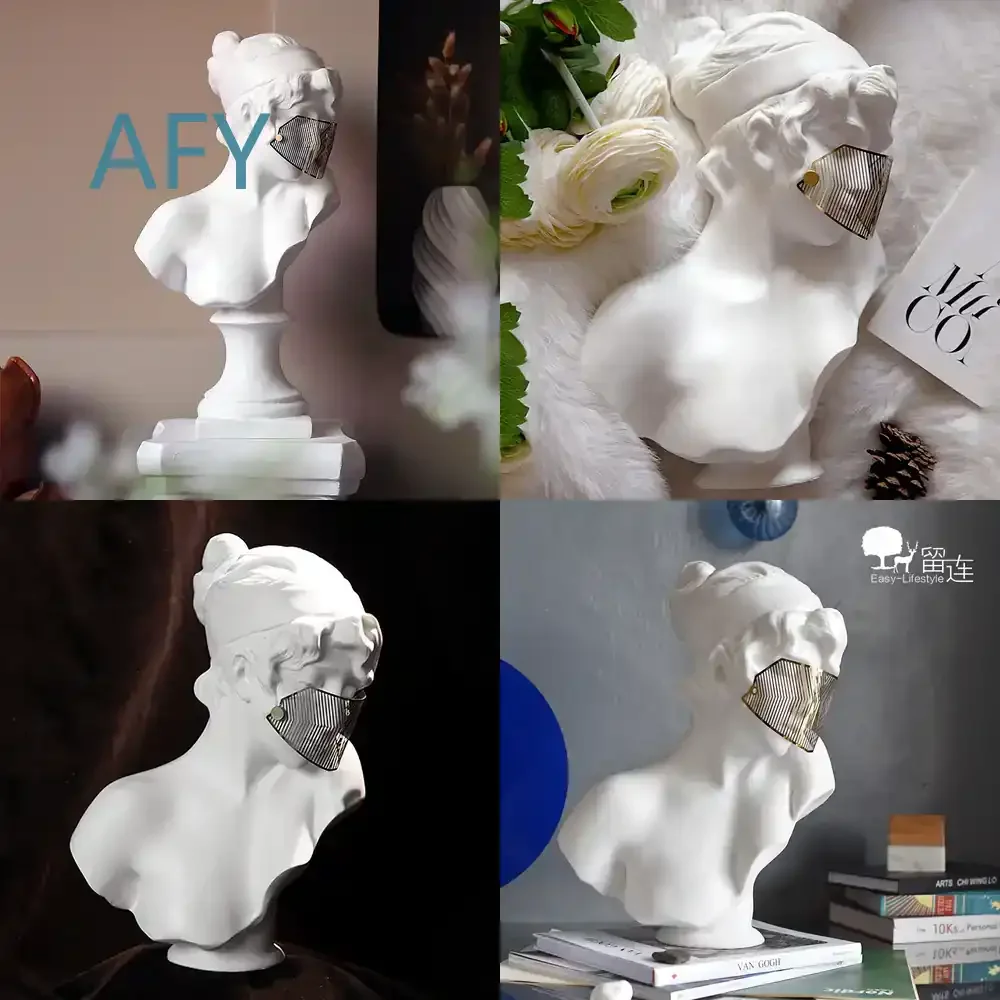 Metal Mask Girl Statue Sculpture for Beauty Salon Medical Spa Decor French Art Light Luxury Ornament High End Home Office