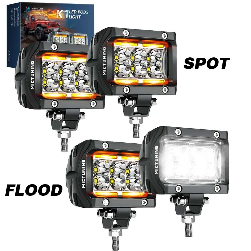 

Светодиодные фары MICTUNING K1, направленные/рассеянные внедорожные фары, сверхъяркие противотуманные фары, водонепроницаемые IP68, с проводкой для грузовиков