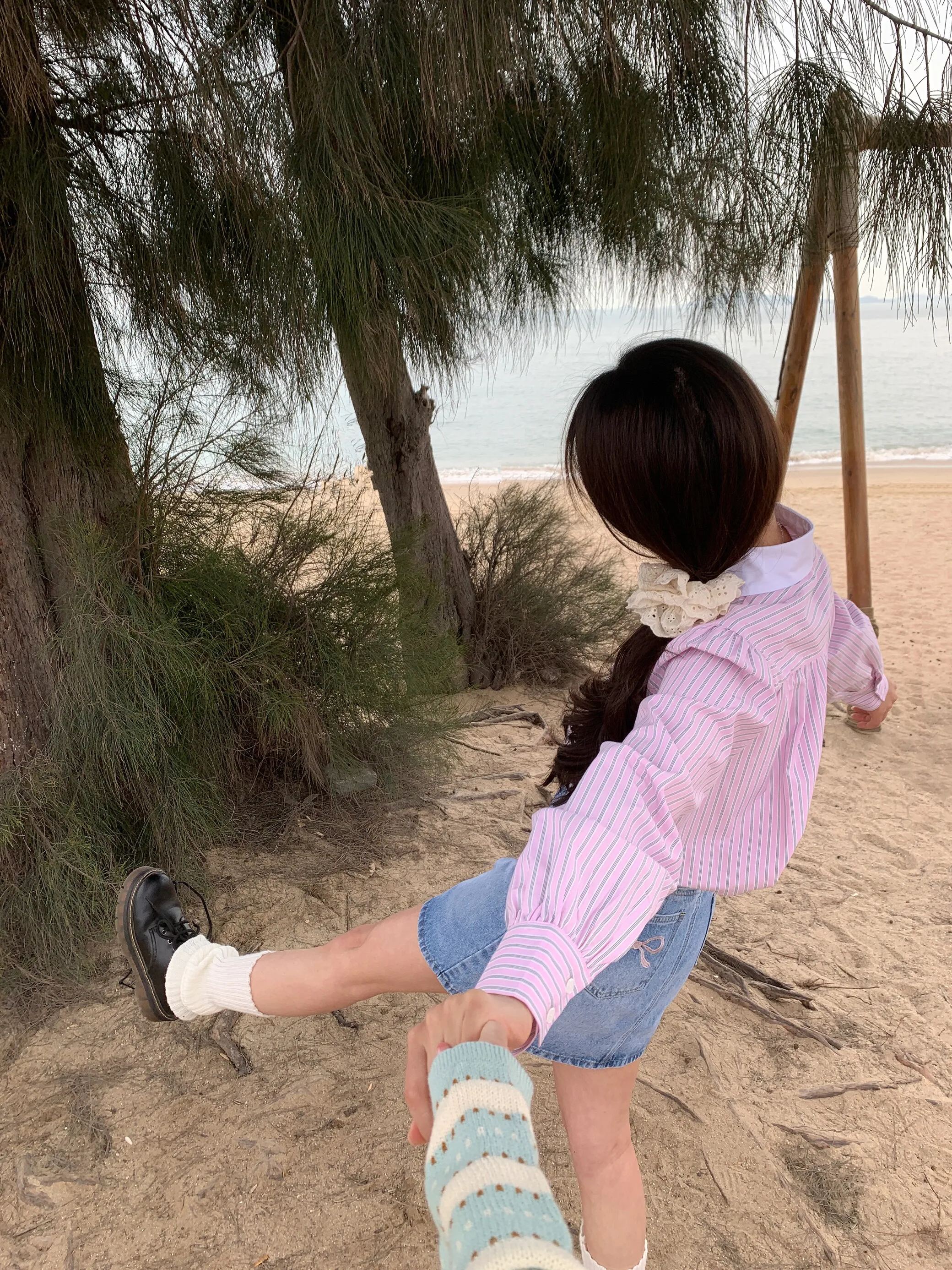 

Retro Sle Women's Pink Striped Long Sve irt Sweet Loose Fit Cotton Gingham Cheered Top Korean Spring Faion