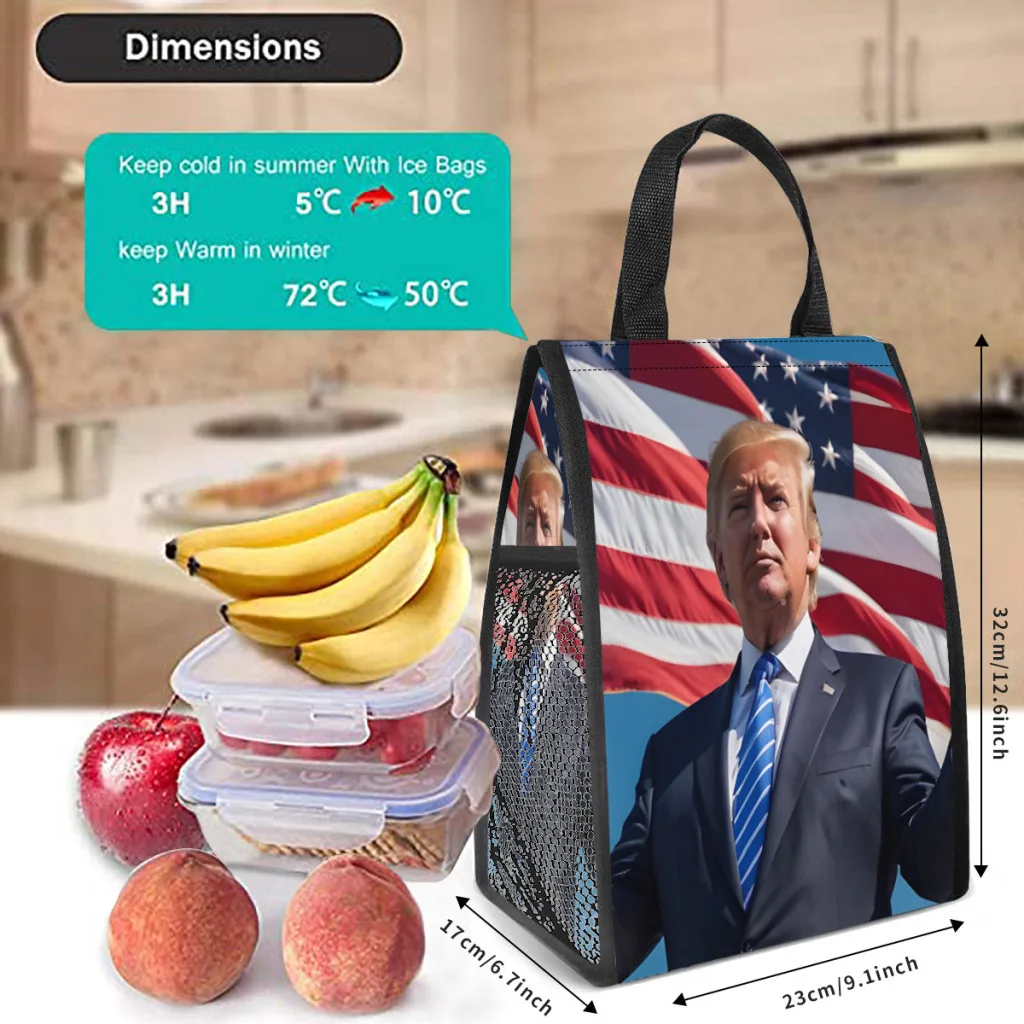 Donald Trump 2024 Insulated Lunch Bag for Women Resuable Cooler Thermal Food Lunch Box Work School Travel Picnic Tote