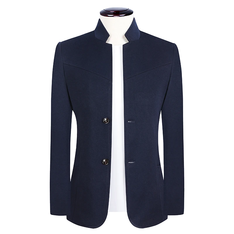 Pure Color Blazer, Stand-Up Collar Single-Breasted Mens Suit Jacket, Spring / Autumn New Male Slim Dress Coat