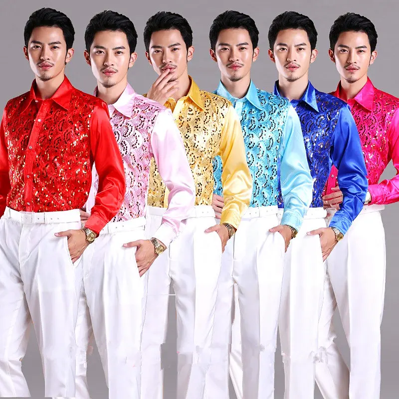Men Ballroom Competitive Wedding Party Pleased Shirts Wear New Arrival Latin Dance Tops For Male Multi Color Cotton Shirt