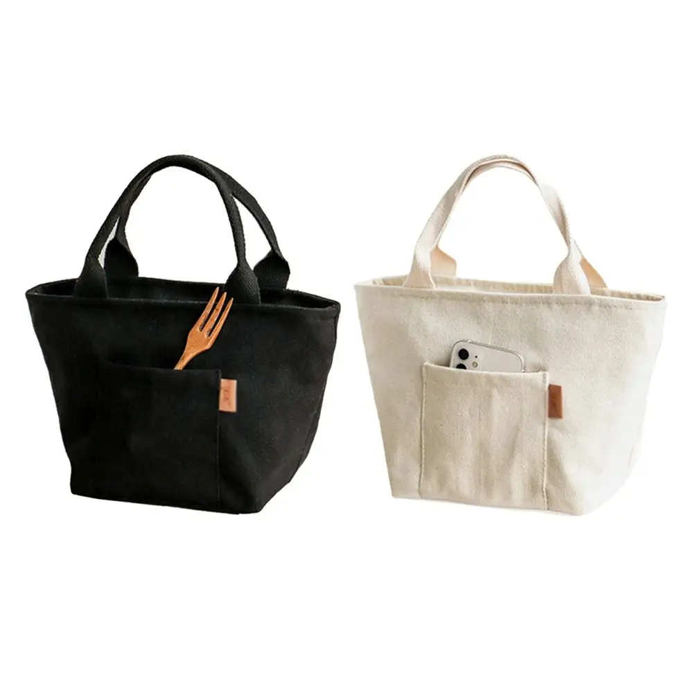 Black White Canvas Lunch Bag Aluminum Foil Insulated Thicked Insulated Lunch Bag Canvas Material Zipper Closure Handbag