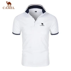 Camisa polo masculina bordada em camelo, blusa de manga curta, casual de negócios, quente, de alta qualidade, nova marca, verão