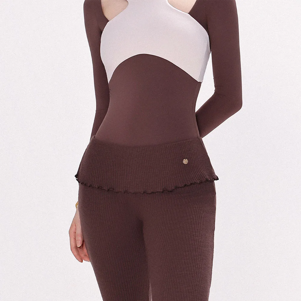 Maillot de Ballet para Mujer con Diseño Retro Calado, Estampado, Pompón de Pelo y Encaje, para Gimnasia, Actuaciones, Yoga Aéreo y Uso en una Sola Pieza