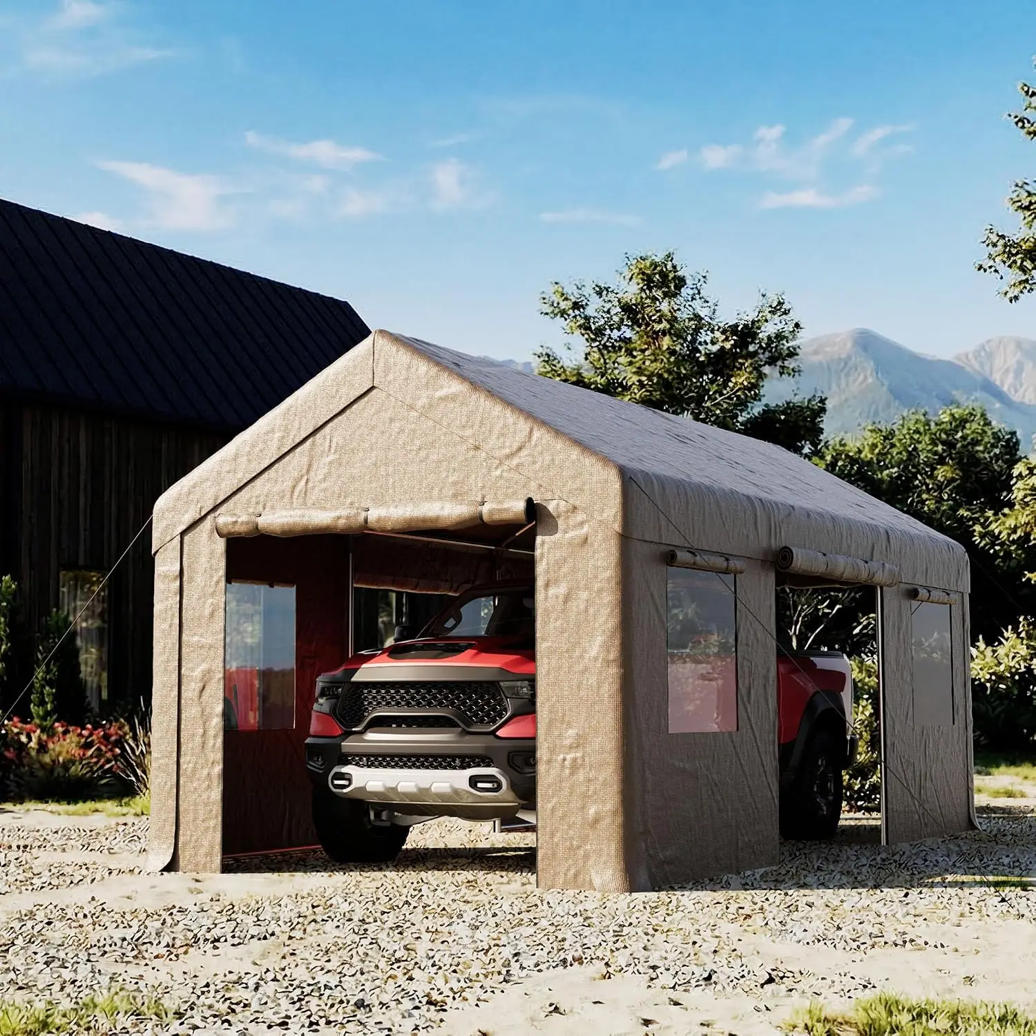 10'×20' Storage Shelter Outdoor Gable Roof Carport | Removable Side Walls, Heavy-Duty Garage Canopy, Weatherproof, Customized