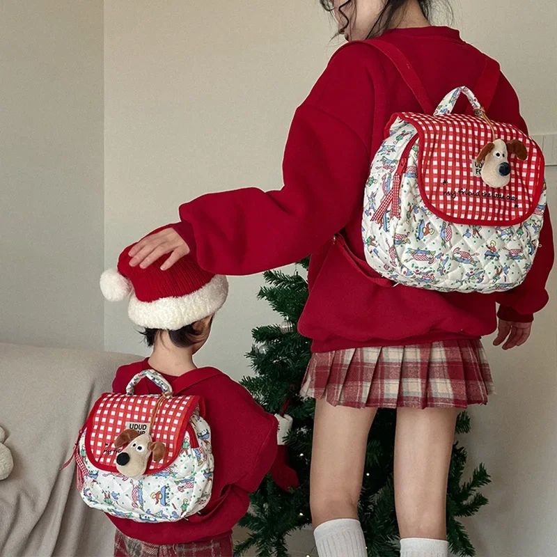 Korean version of the quilted backpack new embroidery plaid girls backpack out of the street cotton backpack changing bag