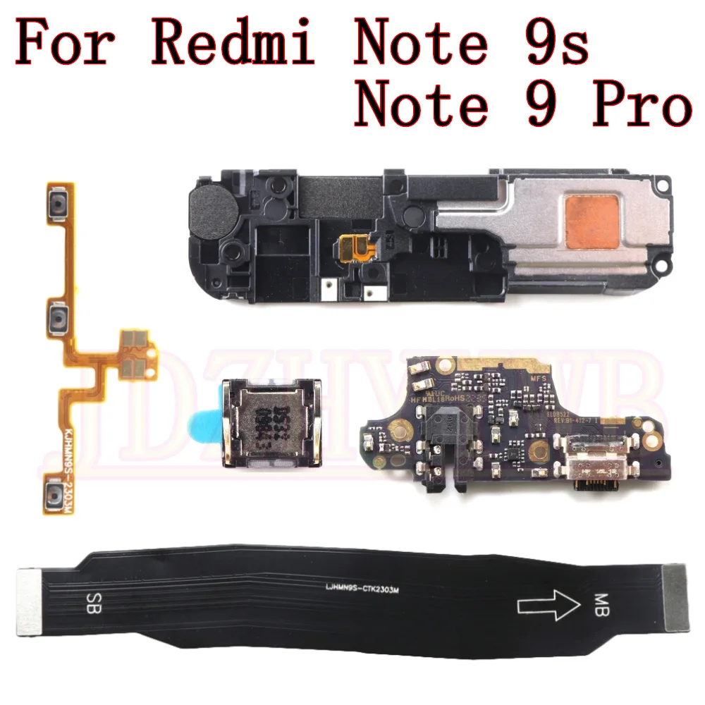 Płytka portu ładowania USB dla Xiaomi Redmi Note 9s 9 Pro 9pro Dolna słuchawka Głośnik Zasilanie Głośność Płyta główna Elastyczny kabel