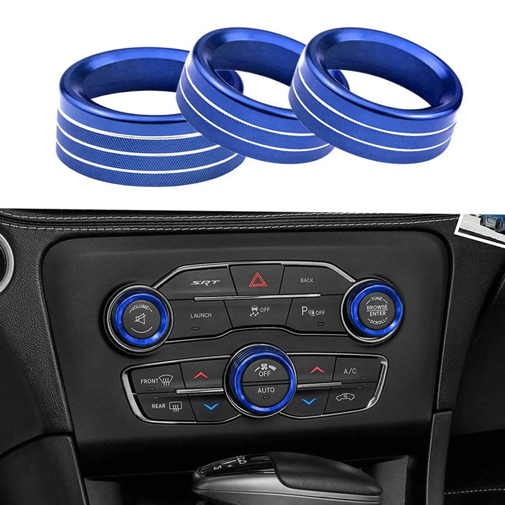 Air Conditioner Switch Cover CD Button Knob Ring Trim for Dodge Challenger Charger Chrysler 300 300S 2015-2020,Blue