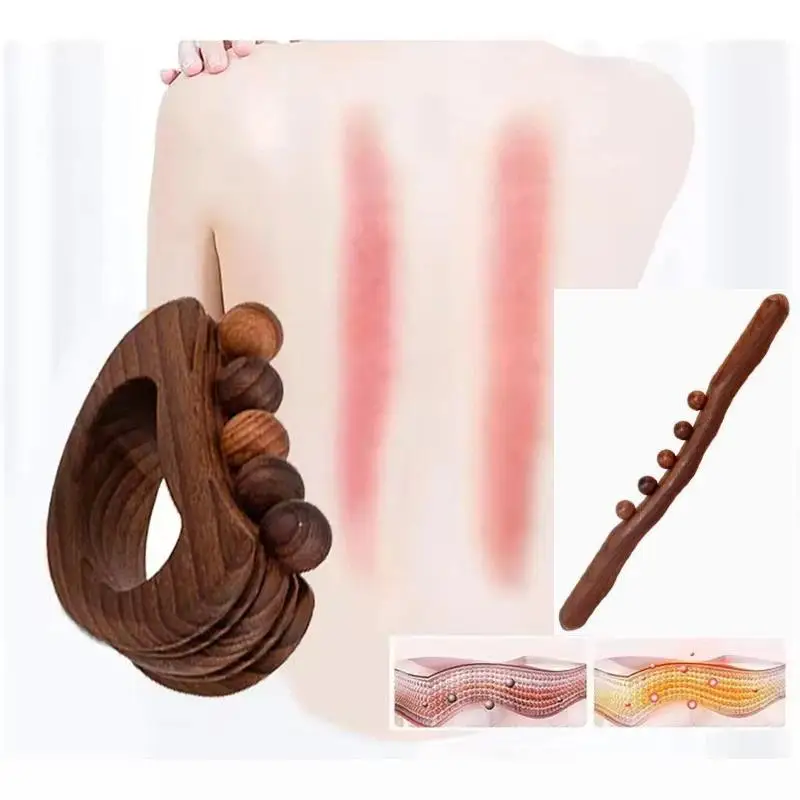 Wood Lymphatic Drainage Massage Stick 5 Beads Guasha Roller Tool for Anti  Body Shaping Massage Use