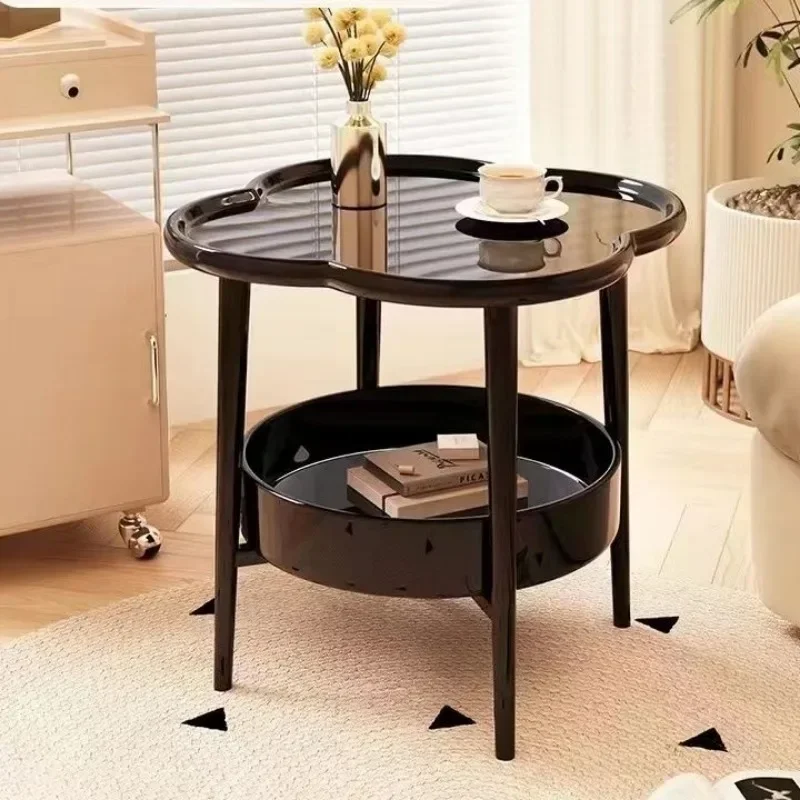 

Living Room Furniture Bedside Black Table Simple Luxury Coffee Table Bedroom Small Mesas 2 Layers Shelf Nightstands Sofa Tray