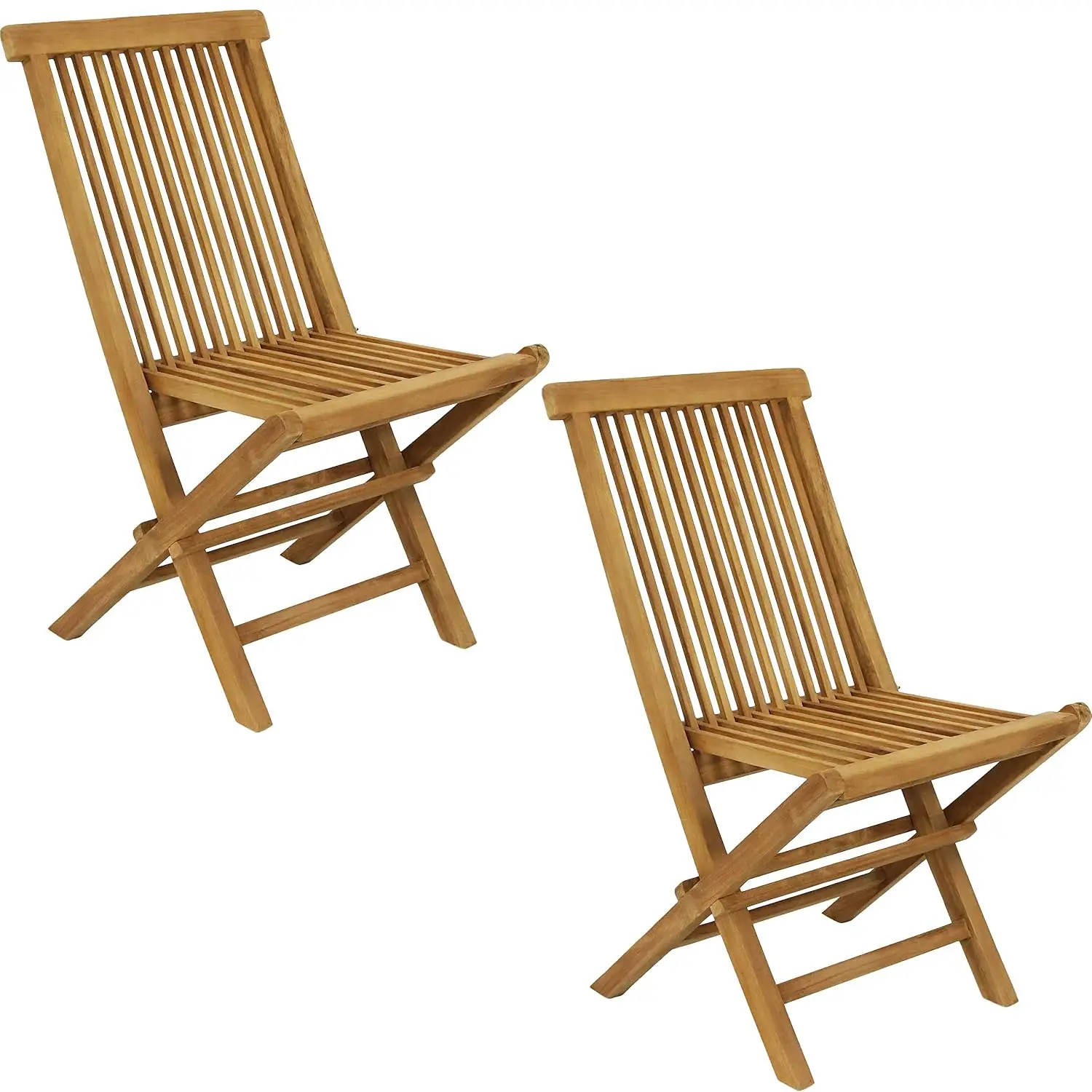 Teak Folding Chairs Light Brown Set of 2 Natural Wood 300 lb Compact Outdoor Patio Customized