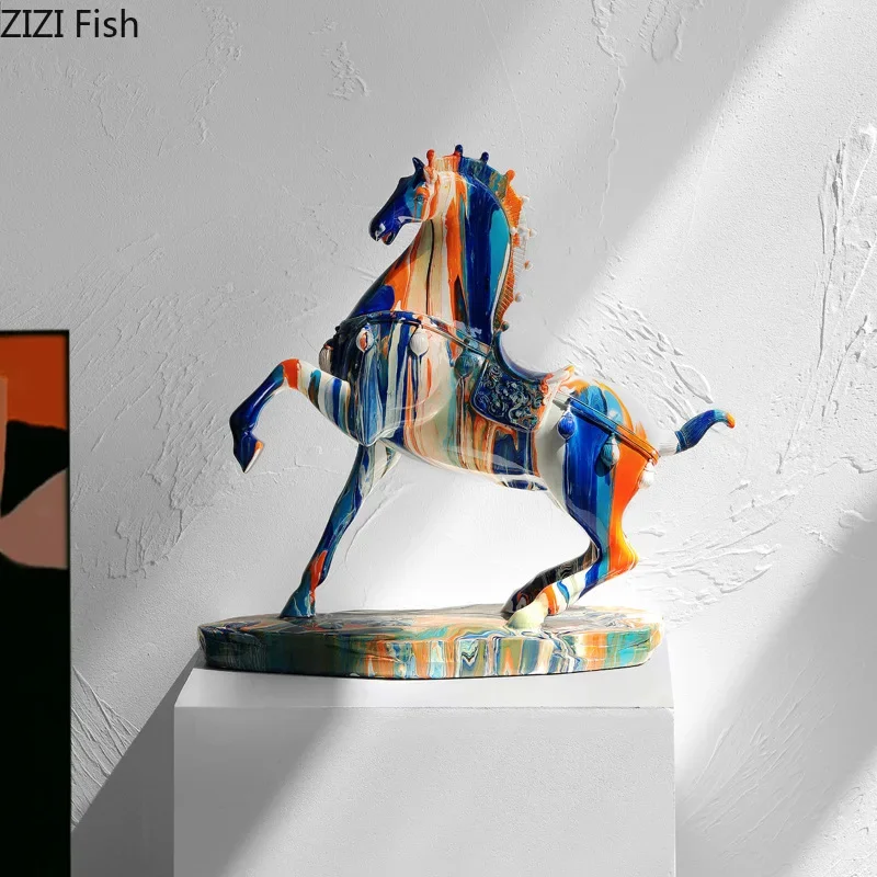 European Color Resin Animal Statue Abstract Horse Cow French Bullfighting Dog Sculpture Living Room Wine Cabinet Decoration Gift