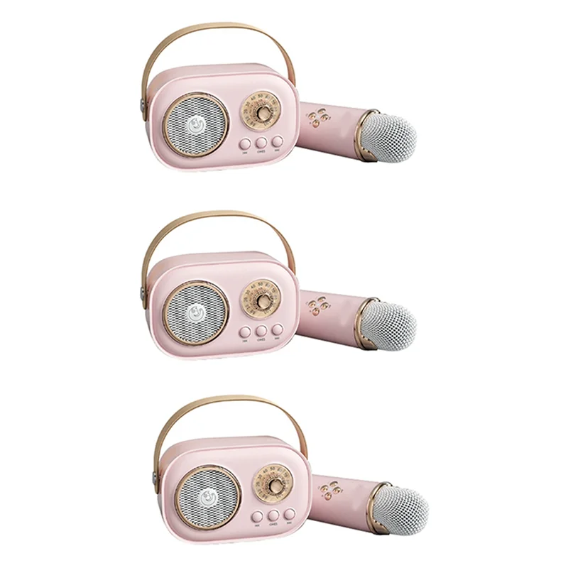 

3X мини беспроводной Bluetooth аудио домашний пение караоке встроенный микрофон динамик стерео домашний комплект КТВ розовый-AT64