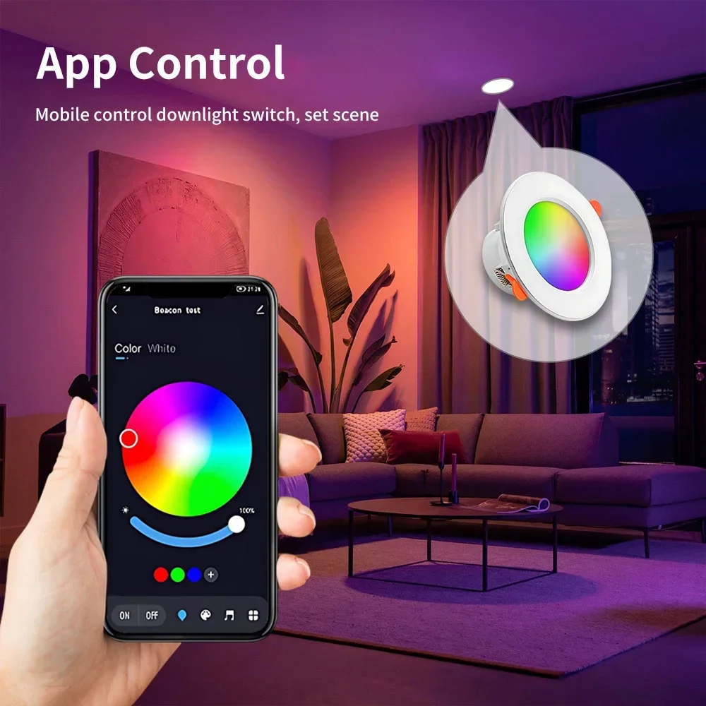 TNCE Bluetooth Downlight, 10/15W LED punktowe światło, kolor RGB lampa sufitowa z możliwością przyciemniania, ciepła chłodna żarówka, inteligentna