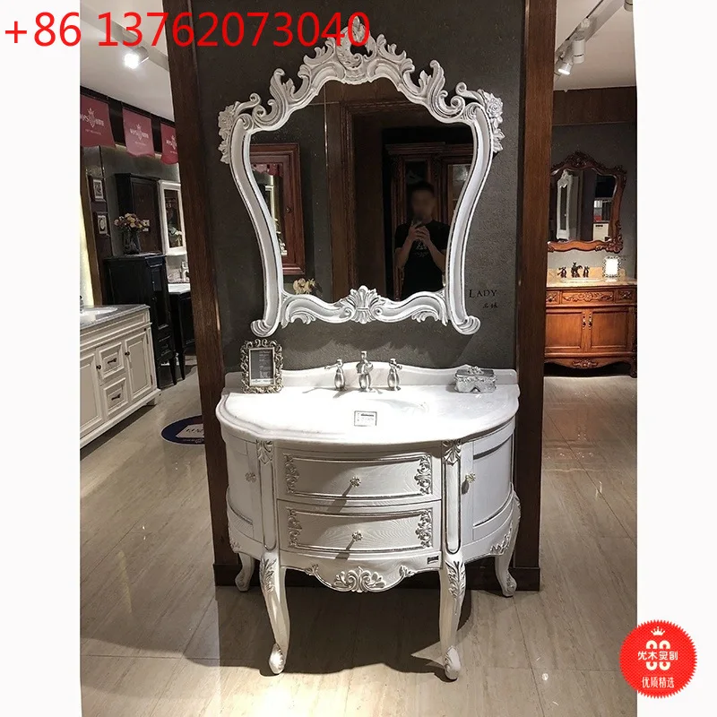 

Curved semi-circular European bathroom cabinet oak solid wood bathroom washbasin cabinet