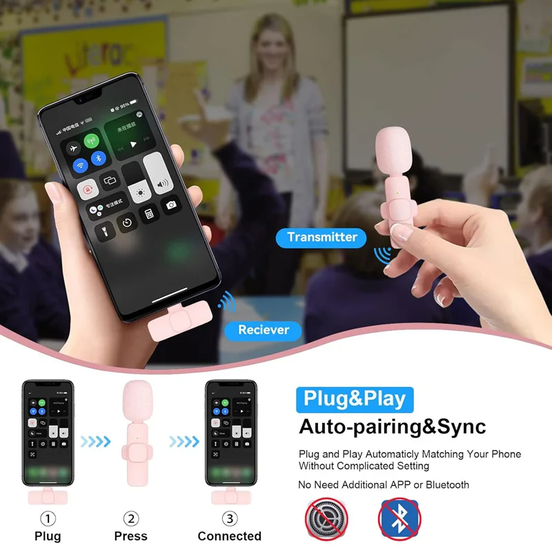 ميكروفون Xiaomi اللاسلكي Lavalier المحمول لتقليل الضوضاء وتسجيل الصوت والفيديو من النوع C لهاتف iPhone Android PC Live Gaming Vlog