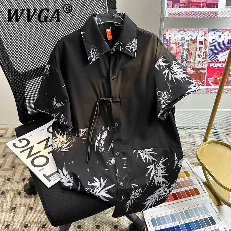 

WVGA Весна Лето Новые мужские рубашки с короткими рукавами High Street Splicing Knot Button Tie-dye Шикарные повседневные топы с принтом Y2K W9759