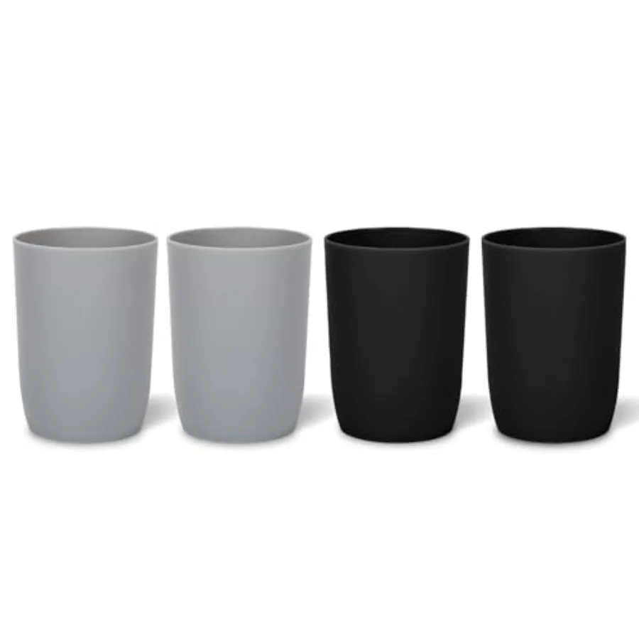 4pcs Bathroom Tumbler Toothbrush Cup Plastic Tumblers Water Tumbler Reusable Drinkware, Mouthwash Cup, Black