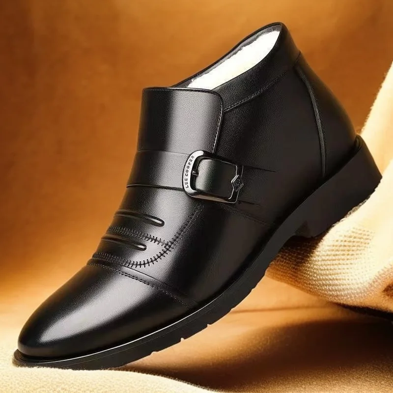 Cotton shoes for men in formal wear 2025 warm and plush men's cotton boots for middle-aged and elderly fathers shoe leather