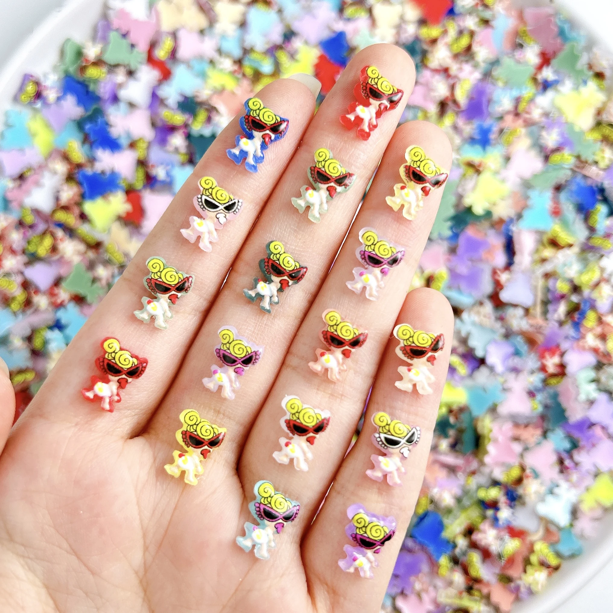 20PCS 참신 기발한 젖꼭지 인형 수지 네일 아트 참 3D 만화 컬러 안경 어린이 네일 장식 DIY 머리핀 손톱