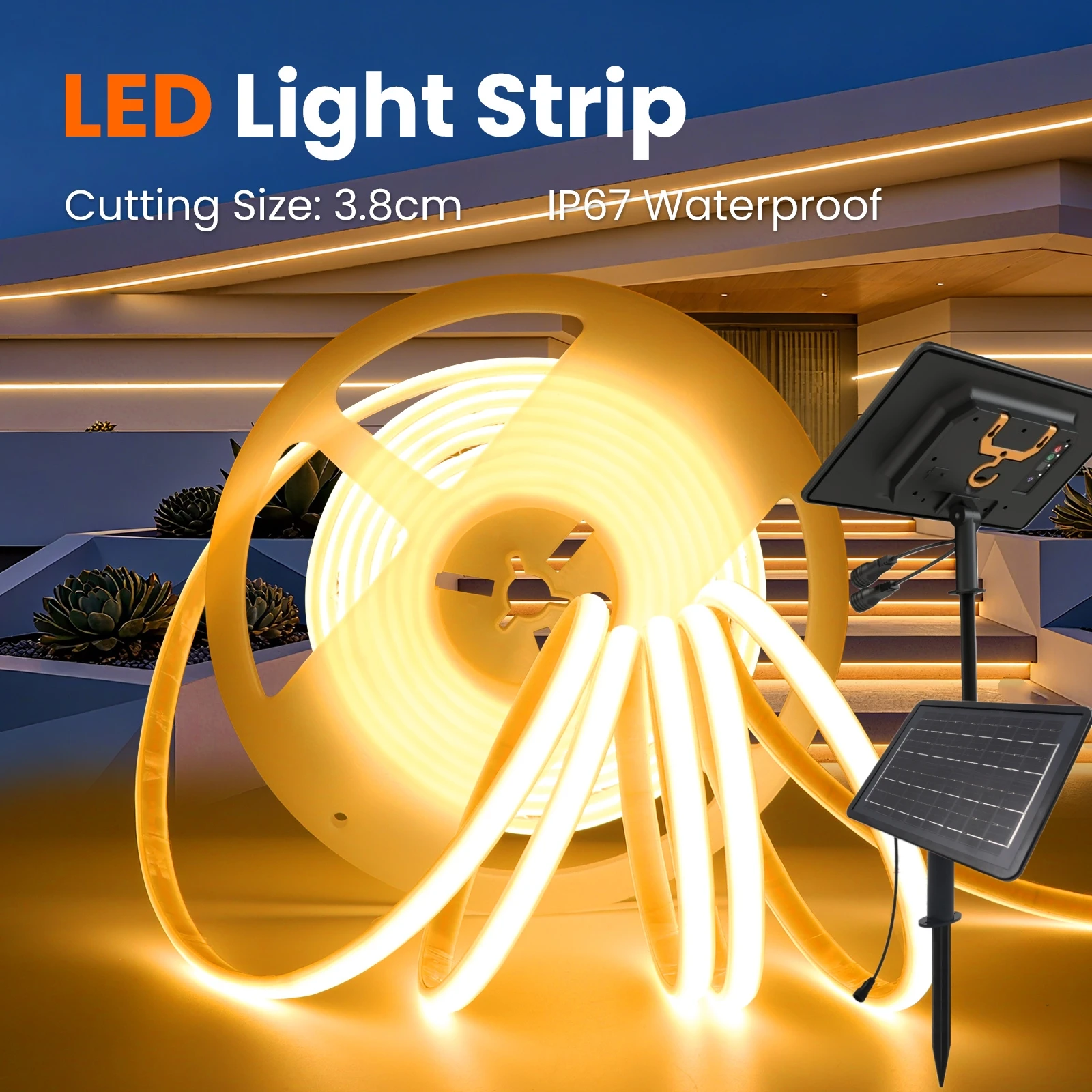 

Solar Powered COB Neon Rope Light 24V IP67 Waterproof Flexible LED Strip Auto On/Off for Outdoor Pathway Pool Backyard Lighting