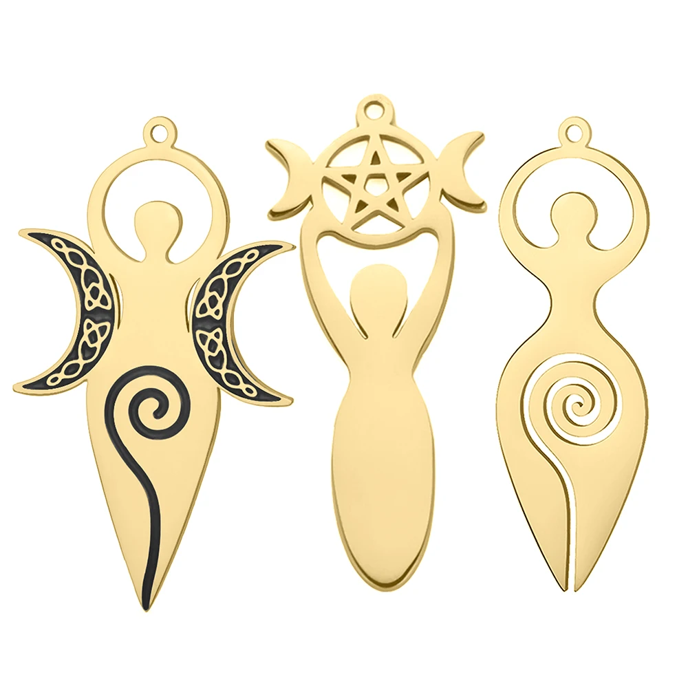 Spiral Triple Moon Goddess of Fertility Pendant DIY Charms for Jewelry Making Greek Mythology Amulet Stainless Steel Accessories
