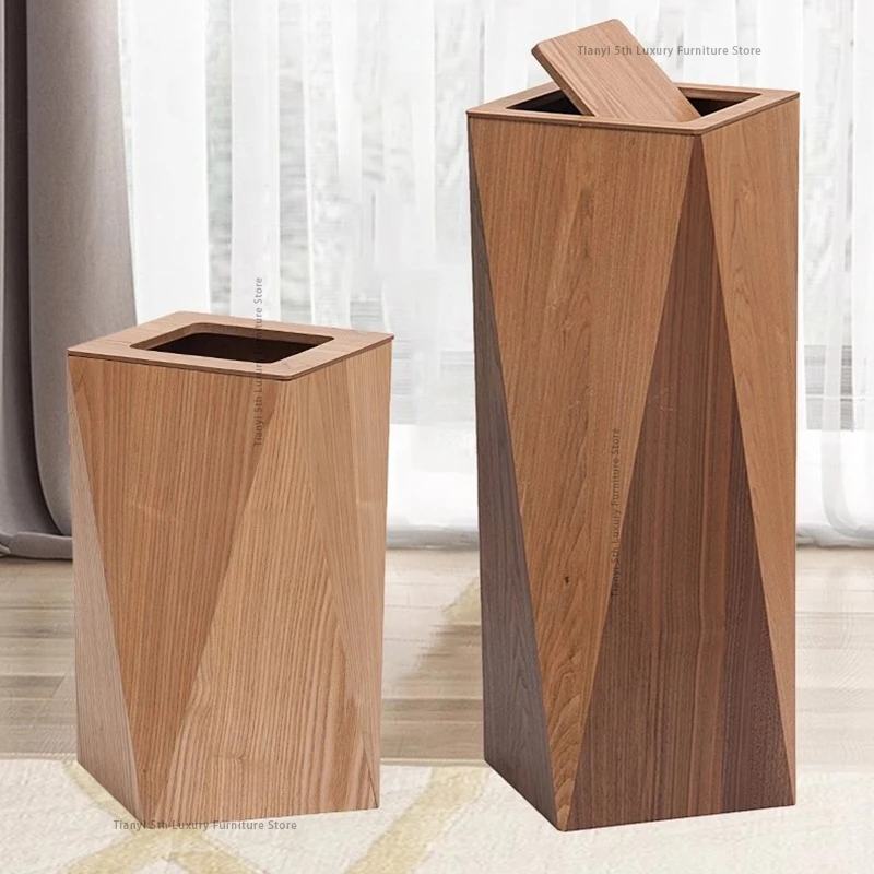 

Nordic Style Wooden Trash Bin Home Living Room High End Office Covered Large Creative Polygonal Diamond Trash Can Banheiro FYWB