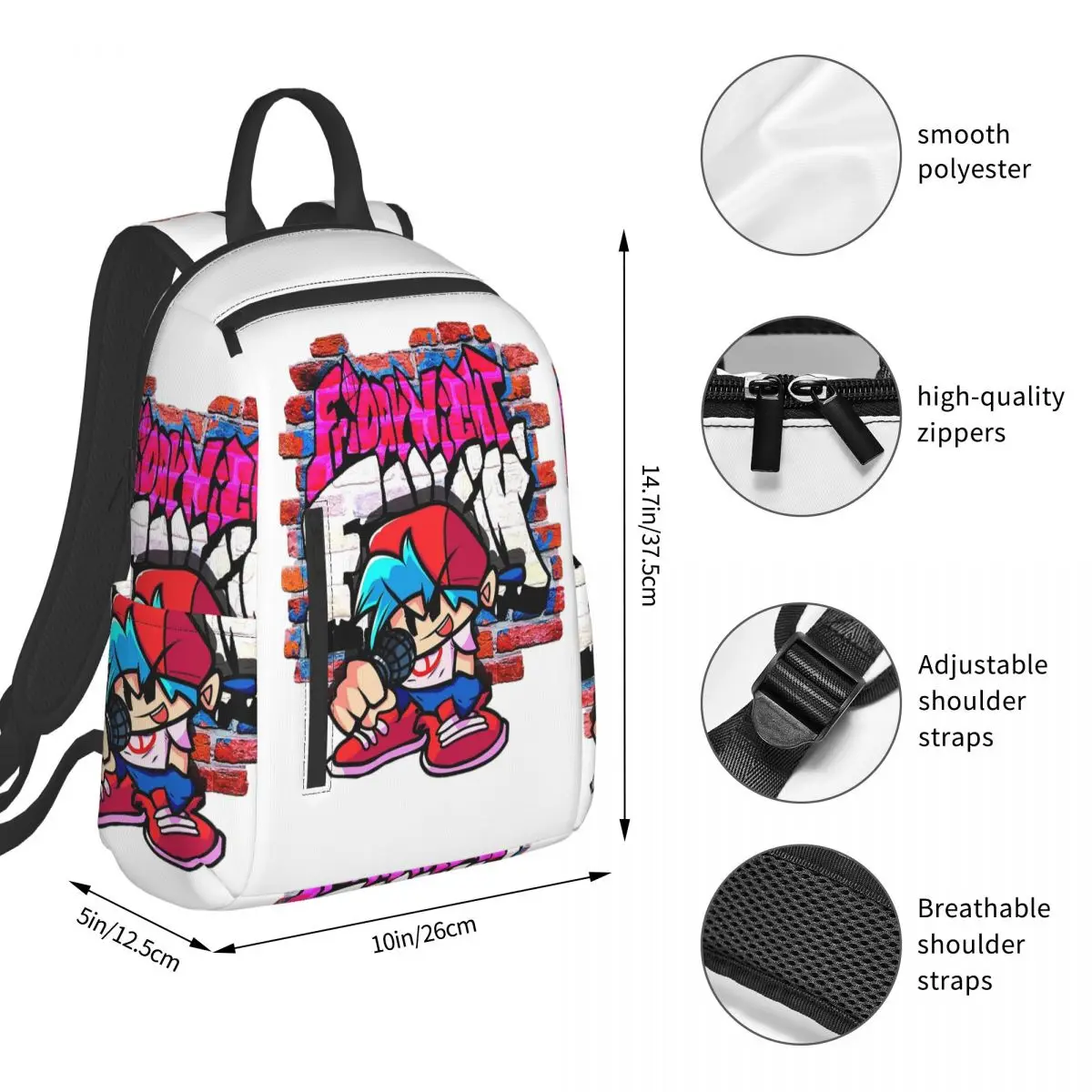 BoyFriend FNF. Brick Wall Backpack Student BookBag Kids School Bag Computer Shoulder Bags Boys Girls
