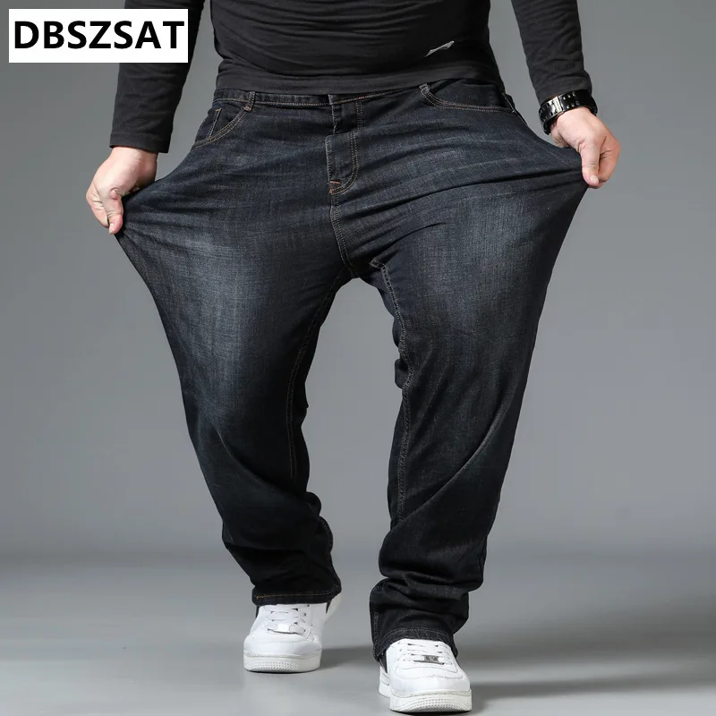 Men's Large Size Jeans Elastic Band NO 40  Oversize High Waist Loose Pant Husband Plus Size Fat Loose Black Male Denim Trouser