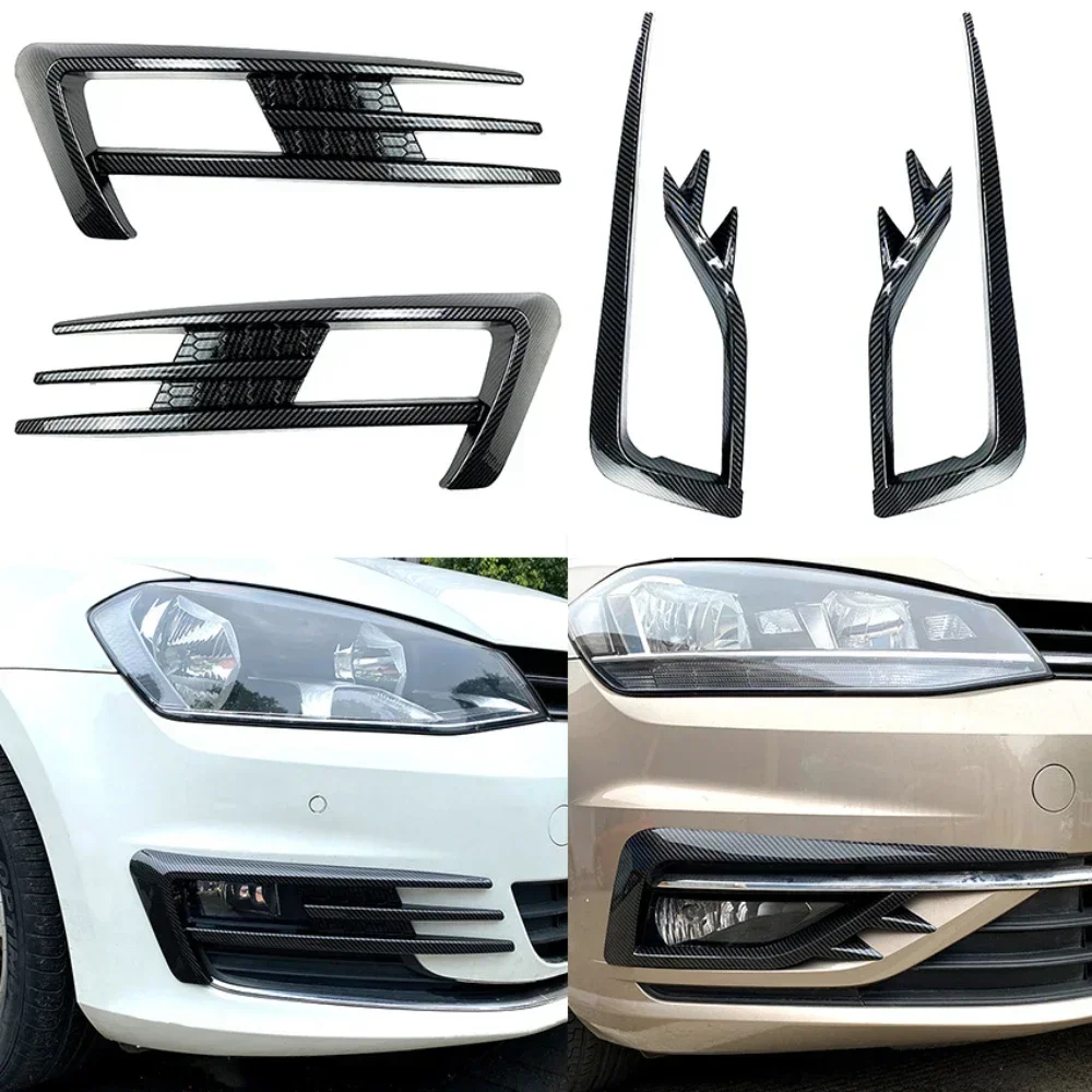 

For Volkswagen Golf 7 MK7 2013-2016 Golf 7.5 MK7.5 2017-2019 Front Bumper Fog Light Lamp Grille Cover Trim Carbon Fiber Look