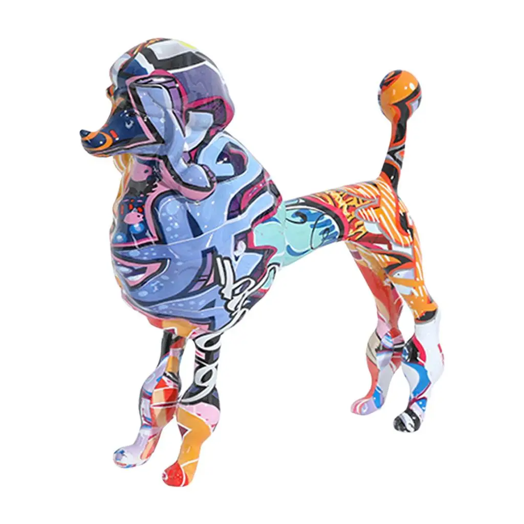 Art Mini Poodle Graffiti Ornament Colorful Animal Dog figurine Statue Sculpture