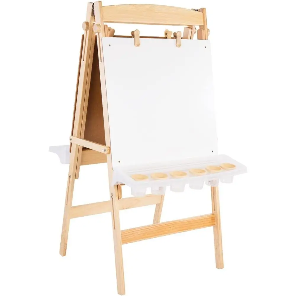 

Двусторонний регулируемый мольберт для раннего обучения с 6 детскими чашками для краски | Двусторонний деревянный художественный мольберт для детей
