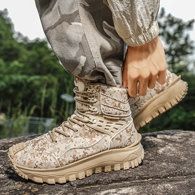 Spring New Men's High-Top Hiking Boots | Platform Tactical Boots Plus Size Comfortable Non-Slip Outdoor Work Cargo Sports Shoes