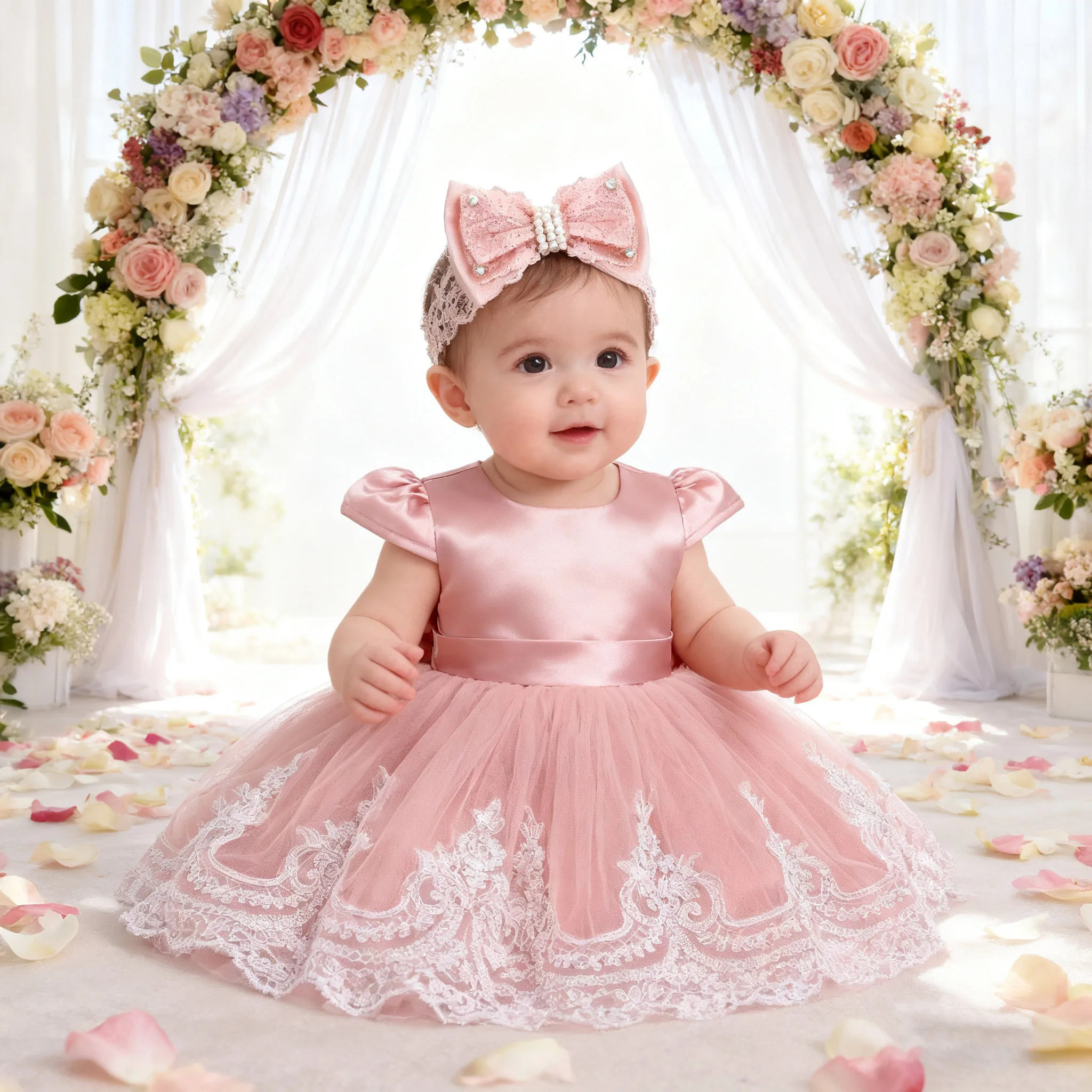 Baby Embroidery Elegant Princess Dress for Girls Luxury Lace Vintage Children Festival Party Gown 0-2Y Formal Weddings Dresses