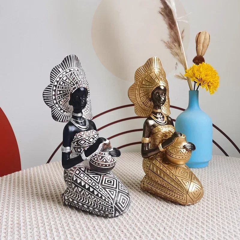 Creative African Retro Black Sculpture Porch Living Room Bedroom Tabletop Dining Table Modern Home Crafts Ornament Decoration