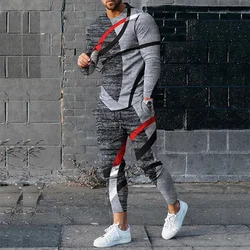 2023 Men Tracksuit Spring Oversized Set Print Long Sleeved T-shirt+Trousers Jogger Sportswear Casual Streetwear 2 Piece Suit