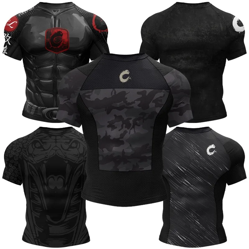Rash Guard Compression Shirt for Grappling Wrestling Daily MMA BJJ No-Gi Fitness Tee Shirts