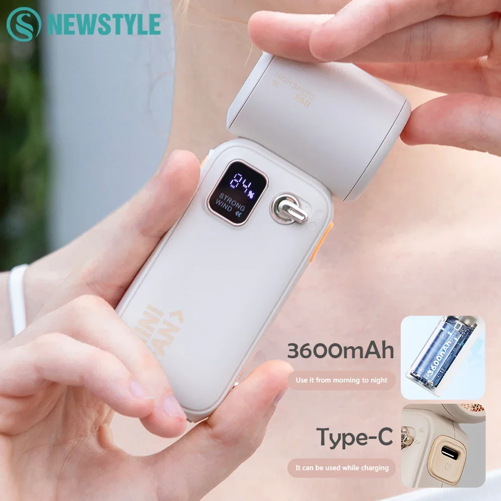 Mini Handheld High-speed Fan 10m/s Wind Speed Digital Display 3600mAh Battery Capacity USB Rechargeable Turbo Jet Violent Fans