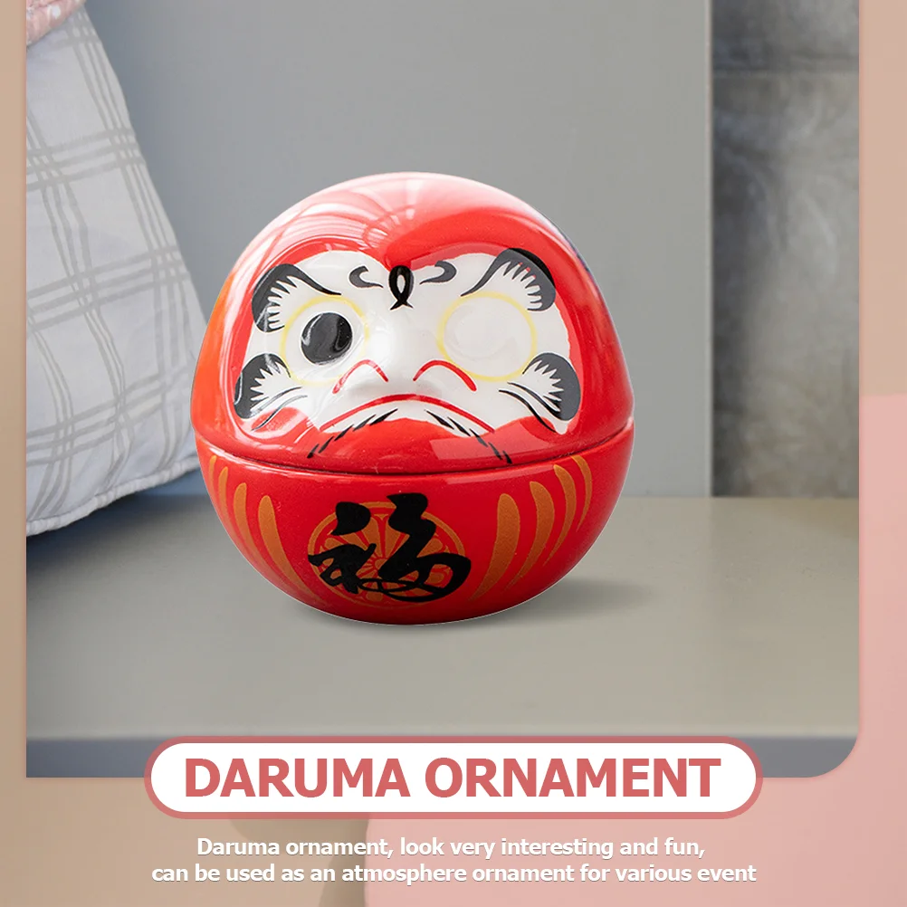 2 Pcs Lucky Dharma Eggs Cat Decor Ceramics Decorative Daruma Maneki Neko