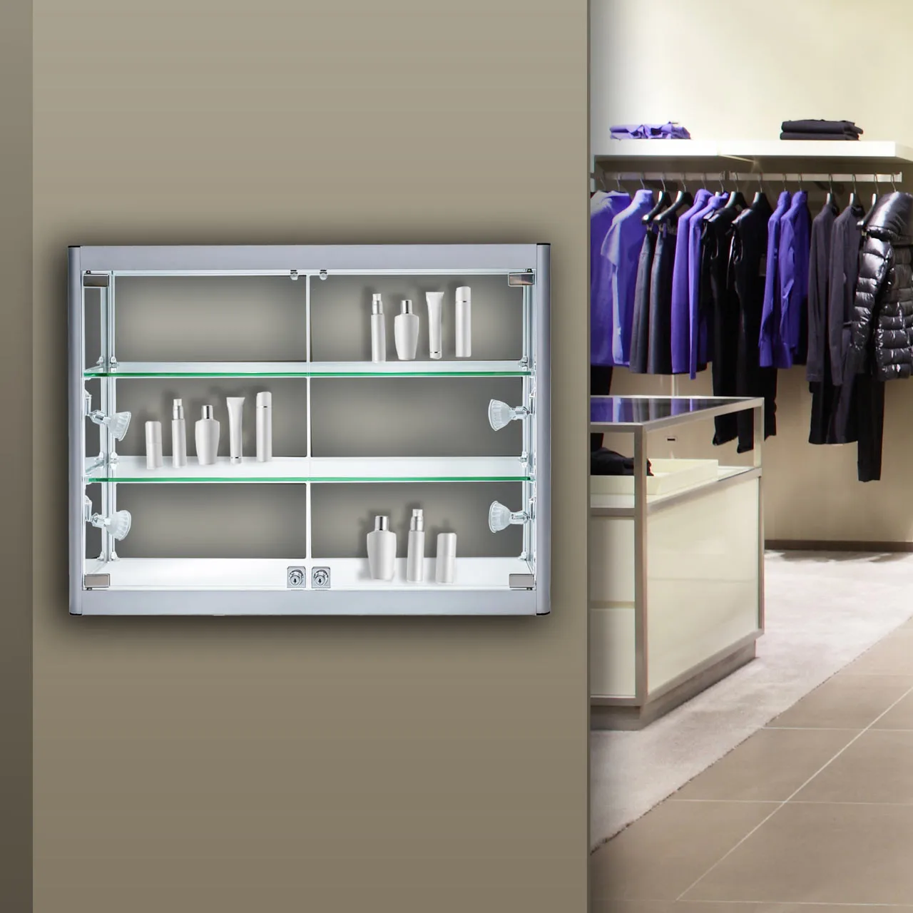 Custom.HIKUYA Custom Aluminium Frame Showcase Glass Display with LED Light  for Retail, Pop-up Shops, Trade Counters